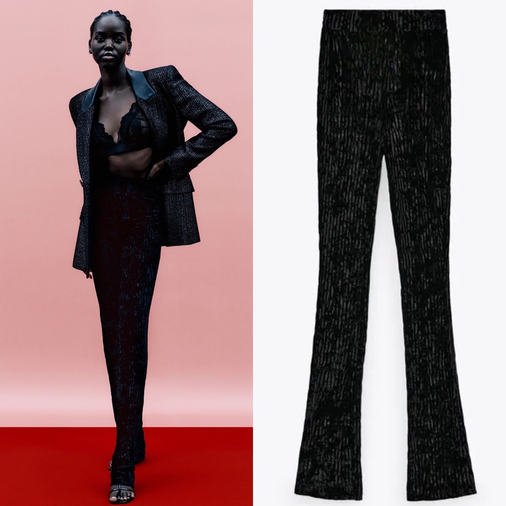 Zara FLARED VELVET VELOUR High-waist Leggings NEW